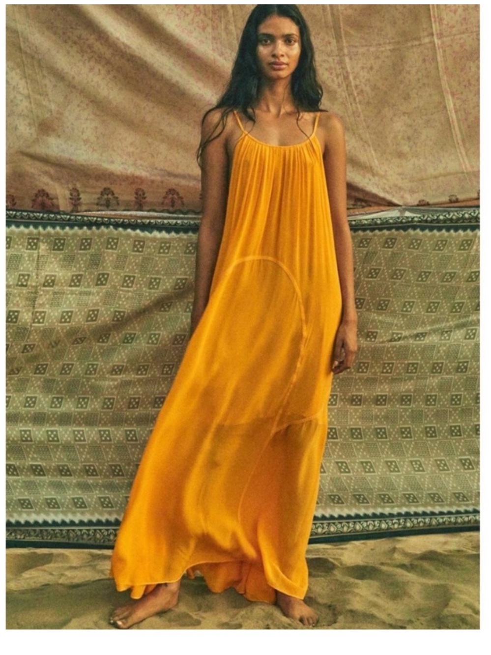 All Saints Amor Dress Maxi Open Back in Tiger Lily Yellow Sz 4